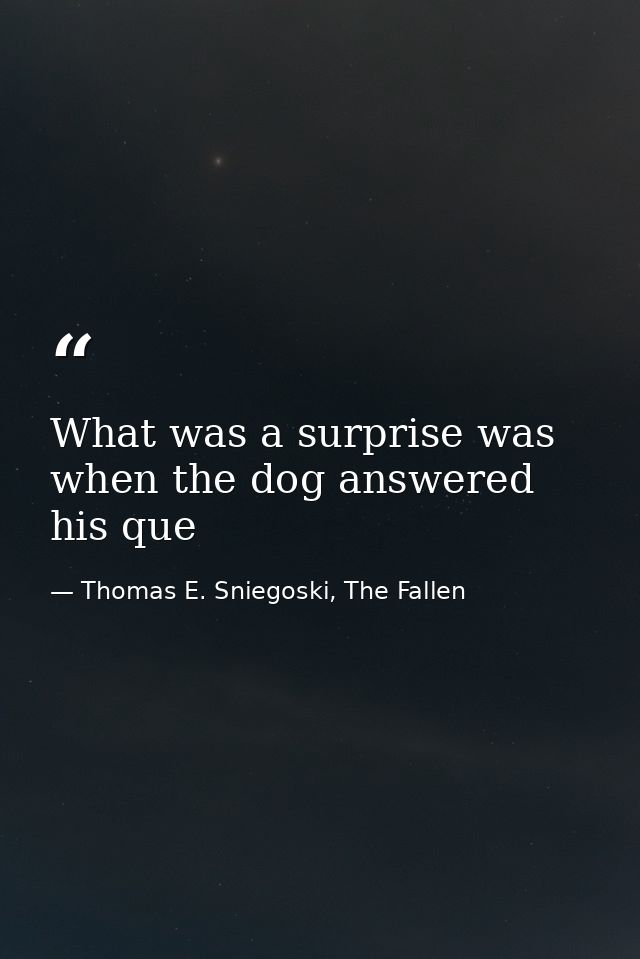 What was a surprise was when the dog answered his que — Thomas E. Sniegoski, The Fallen