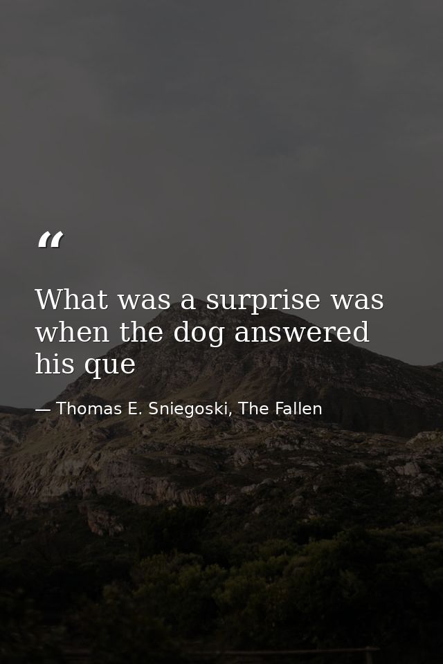 What was a surprise was when the dog answered his que — Thomas E. Sniegoski, The Fallen