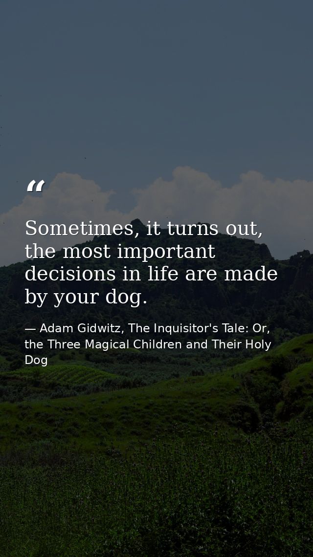 Sometimes, it turns out, the most important decisions in life are made by your dog. — Adam Gidwitz, The Inquisitor's Tale: Or, the Three Magical Children and Their Holy Dog