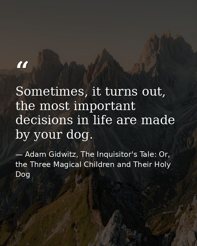 Sometimes, it turns out, the most important decisions in life are made by your dog. — Adam Gidwitz, The Inquisitor's Tale: Or, the Three Magical Children and Their Holy Dog