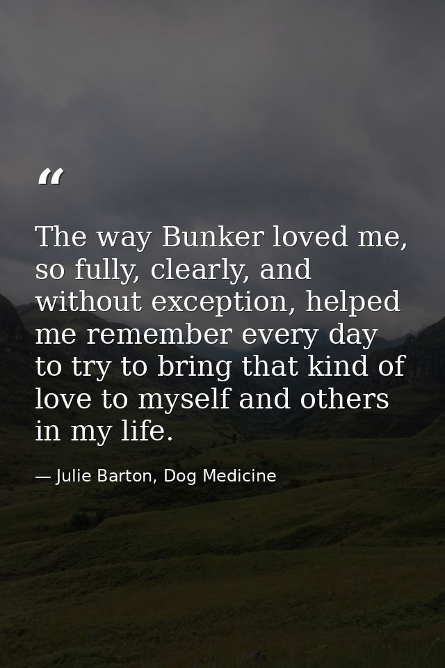 The way Bunker loved me, so fully, clearly, and without exception, helped me remember every day to try to bring that kin — Julie Barton, Dog Medicine