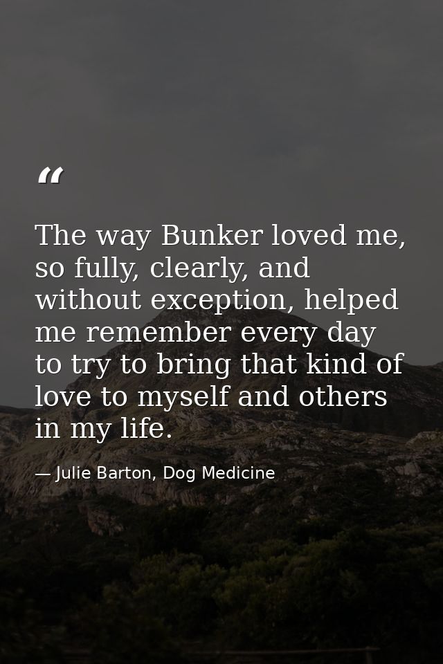 The way Bunker loved me, so fully, clearly, and without exception, helped me remember every day to try to bring that kin — Julie Barton, Dog Medicine
