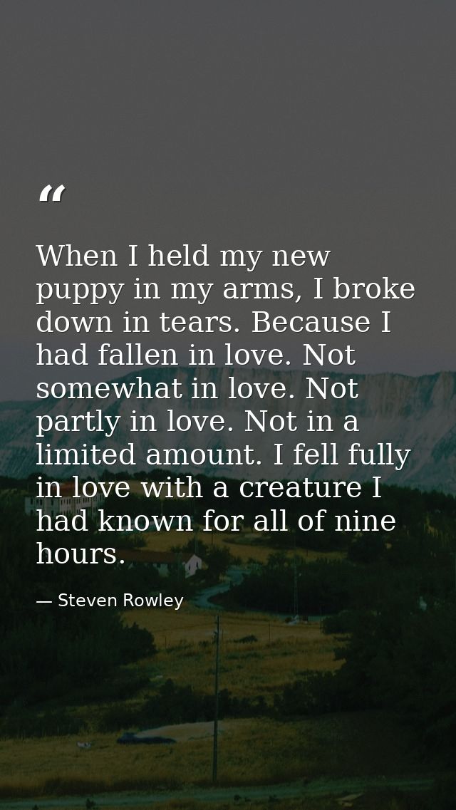 When I held my new puppy in my arms, I broke down in tears. Because I had fallen in love. Not somewhat in love. Not part — Steven Rowley