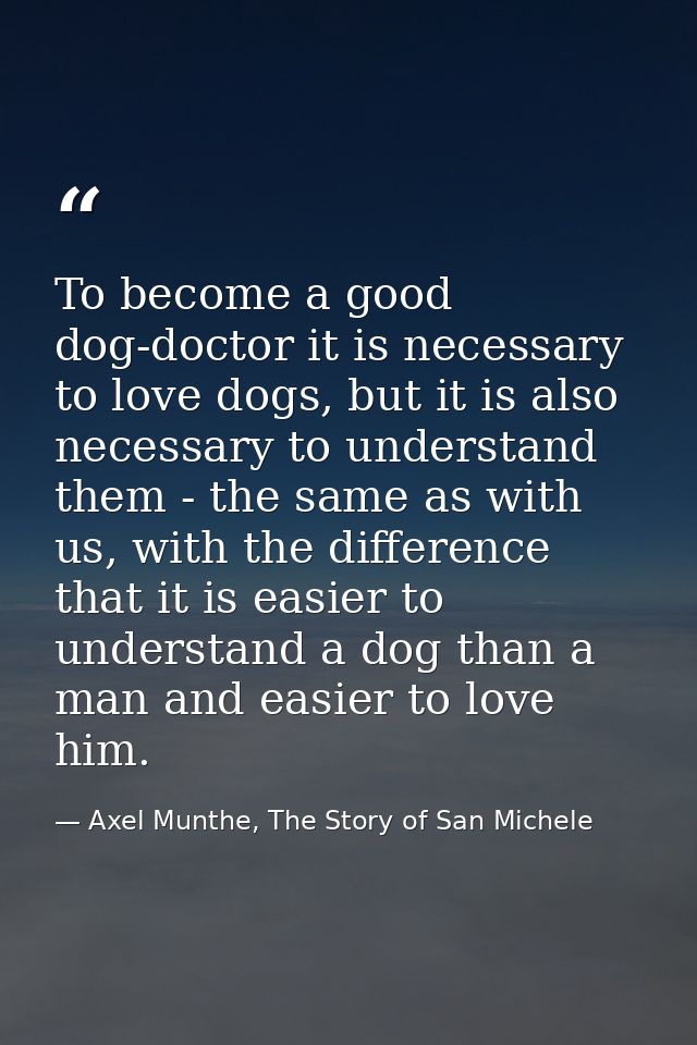 To become a good dog-doctor it is necessary to love dogs, but it is also necessary to understand them - the same as with — Axel Munthe, The Story of San Michele