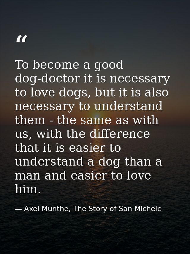 To become a good dog-doctor it is necessary to love dogs, but it is also necessary to understand them - the same as with — Axel Munthe, The Story of San Michele