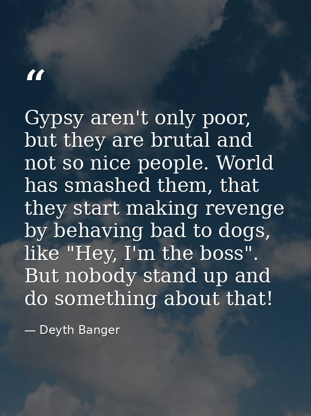 Gypsy aren't only poor, but they are brutal and not so nice people. World has smashed them, that they start making reven — Deyth Banger
