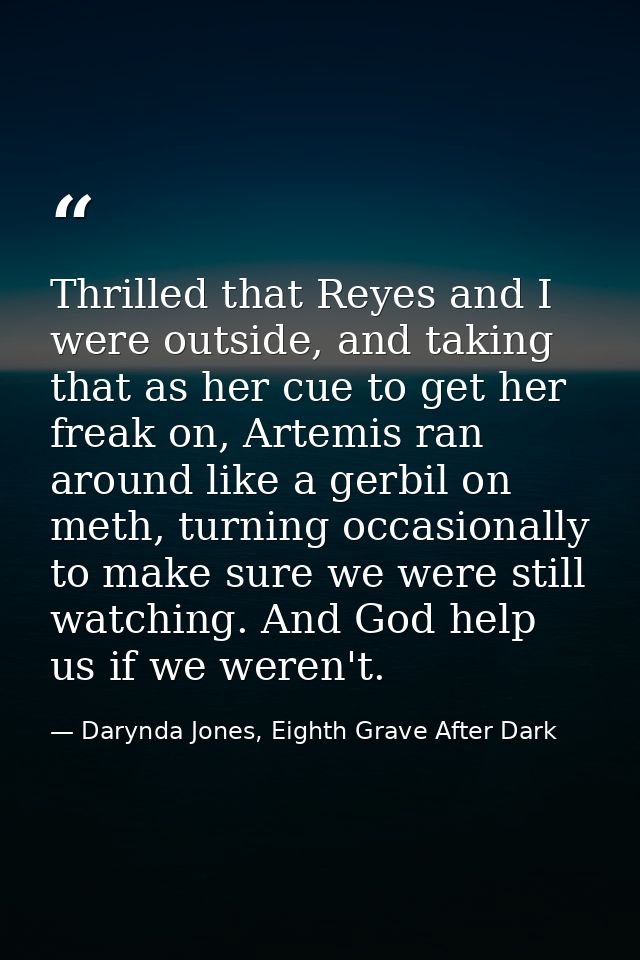 Thrilled that Reyes and I were outside, and taking that as her cue to get her freak on, Artemis ran around like a gerbil — Darynda Jones, Eighth Grave After Dark