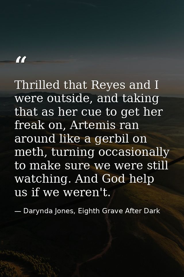 Thrilled that Reyes and I were outside, and taking that as her cue to get her freak on, Artemis ran around like a gerbil — Darynda Jones, Eighth Grave After Dark
