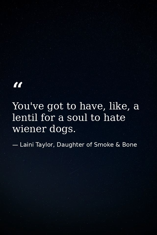 You've got to have, like, a lentil for a soul to hate wiener dogs. — Laini Taylor, Daughter of Smoke & Bone