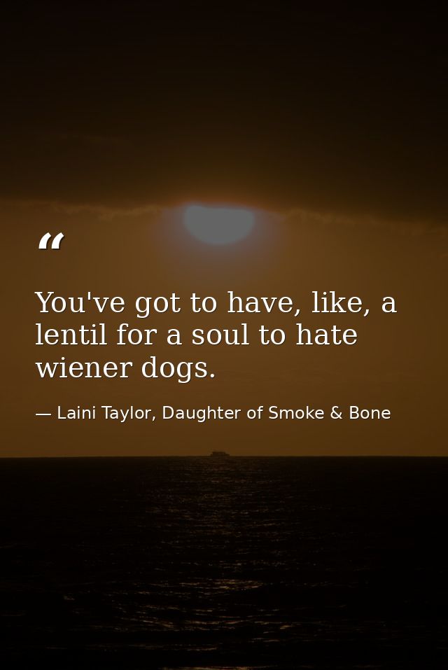 You've got to have, like, a lentil for a soul to hate wiener dogs. — Laini Taylor, Daughter of Smoke & Bone