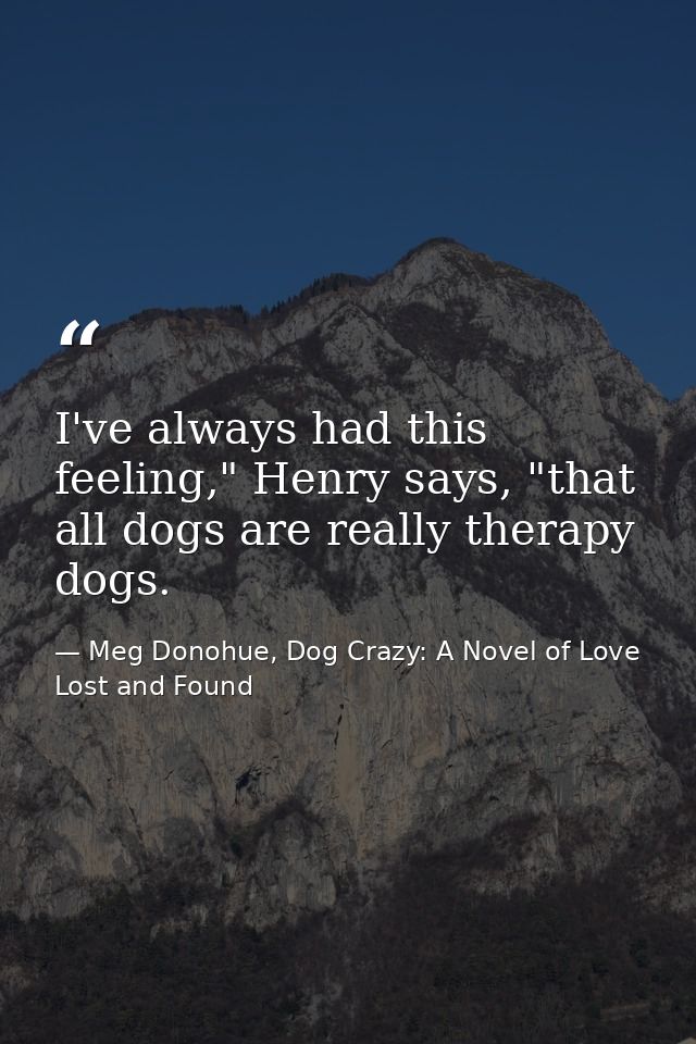 I've always had this feeling," Henry says, "that all dogs are really therapy dogs. — Meg Donohue, Dog Crazy: A Novel of Love Lost and Found
