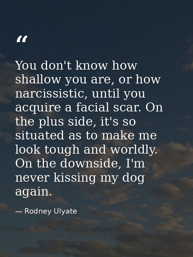 You don't know how shallow you are, or how narcissistic, until you acquire a facial scar. On the plus side, it's so situ — Rodney Ulyate