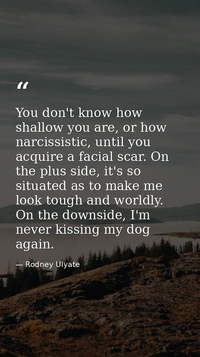 You don't know how shallow you are, or how narcissistic, until you acquire a facial scar. On the plus side, it's so situ — Rodney Ulyate