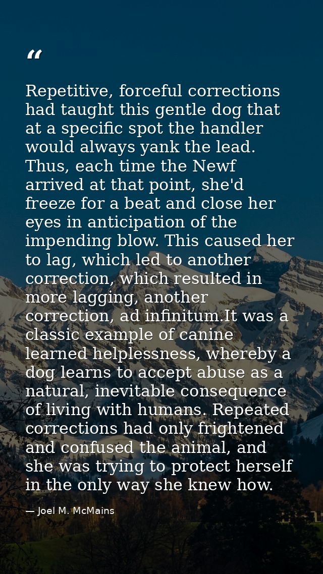 Repetitive, forceful corrections had taught this gentle dog that at a specific spot the handler would always yank the le — Joel M. McMains