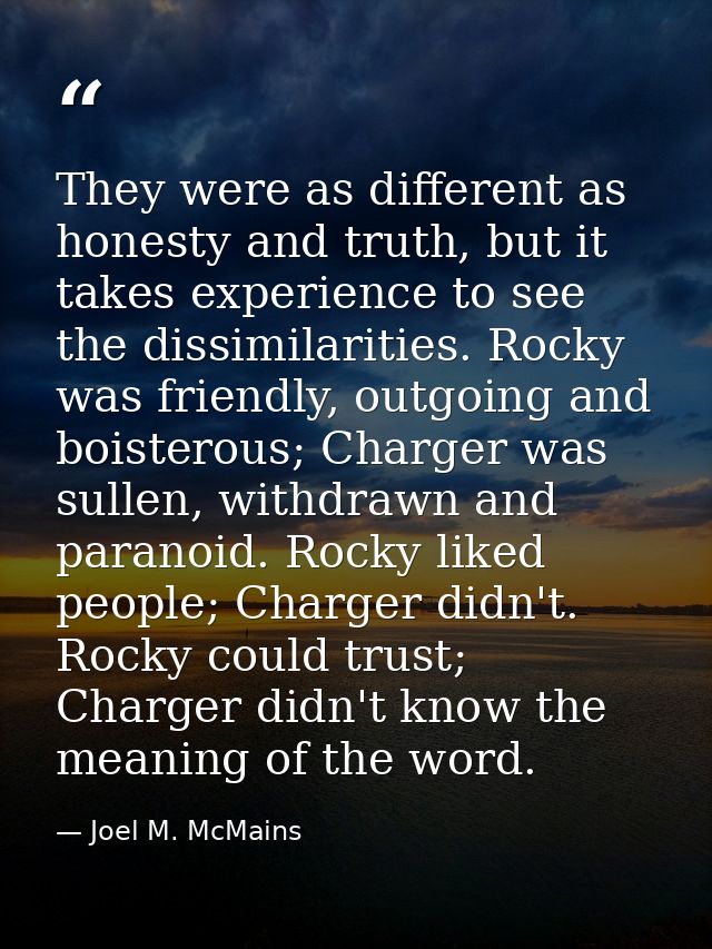They were as different as honesty and truth, but it takes experience to see the dissimilarities. Rocky was friendly, out — Joel M. McMains