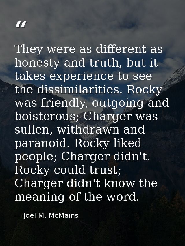 They were as different as honesty and truth, but it takes experience to see the dissimilarities. Rocky was friendly, out — Joel M. McMains