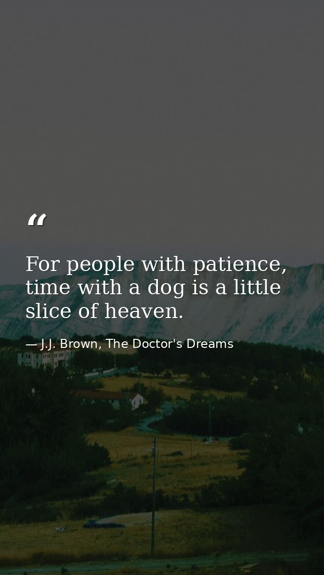 For people with patience, time with a dog is a little slice of heaven. — J.J. Brown, The Doctor's Dreams
