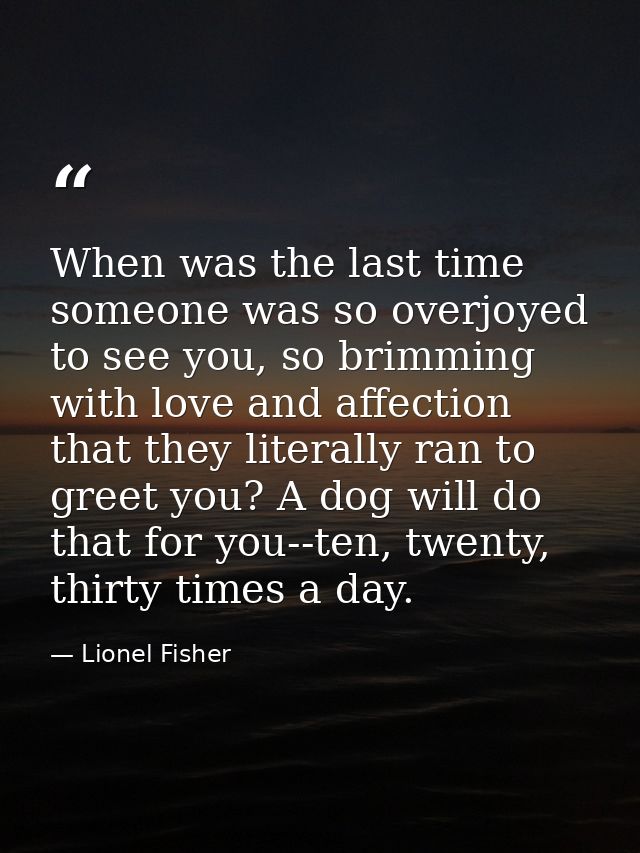 When was the last time someone was so overjoyed to see you, so brimming with love and affection that they literally ran  — Lionel Fisher