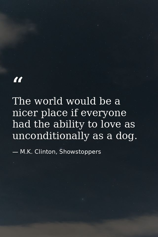 The world would be a nicer place if everyone had the ability to love as unconditionally as a dog. — M.K. Clinton, Showstoppers