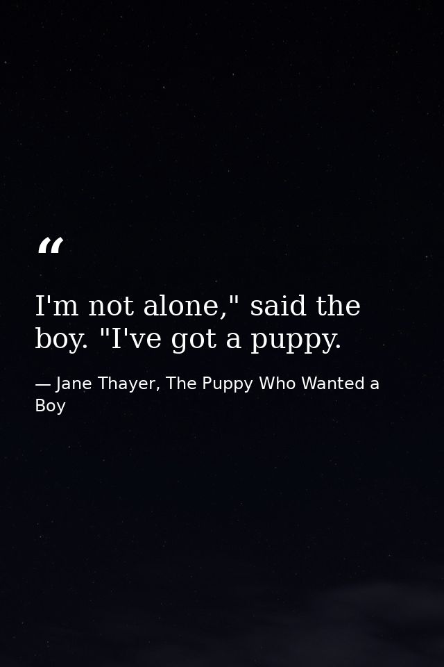 I'm not alone," said the boy. "I've got a puppy. — Jane Thayer, The Puppy Who Wanted a Boy