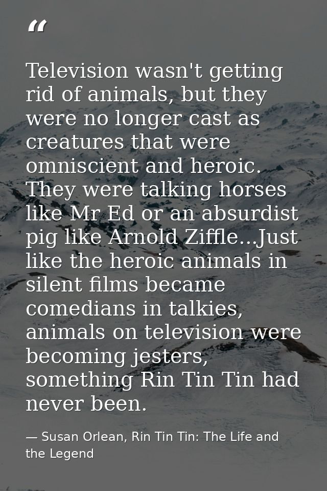 Television wasn't getting rid of animals, but they were no longer cast as creatures that were omniscient and heroic. The — Susan Orlean, Rin Tin Tin: The Life and the Legend