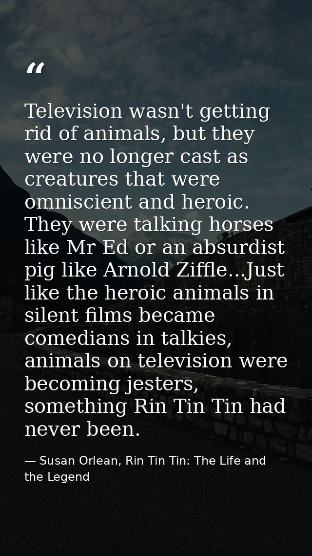 Television wasn't getting rid of animals, but they were no longer cast as creatures that were omniscient and heroic. The — Susan Orlean, Rin Tin Tin: The Life and the Legend