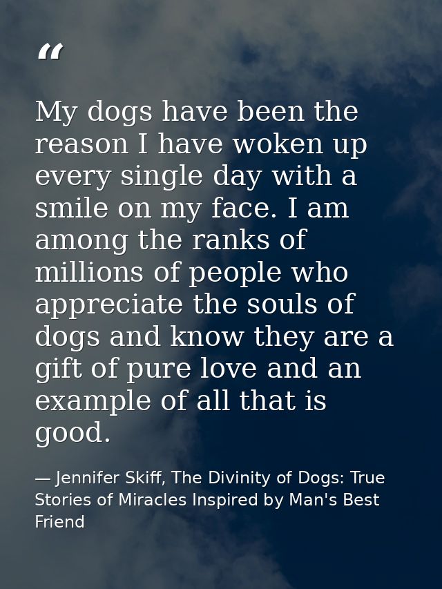 My dogs have been the reason I have woken up every single day with a smile on my face. I am among the ranks of millions  — Jennifer Skiff, The Divinity of Dogs: True Stories of Miracles Inspired by Man's Best Friend