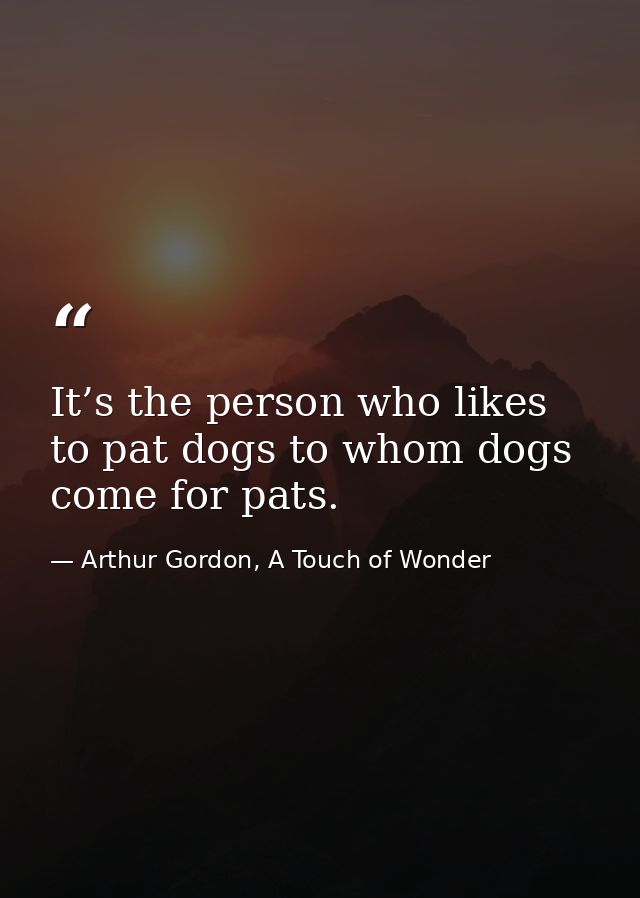It’s the person who likes to pat dogs to whom dogs come for pats. — Arthur Gordon, A Touch of Wonder