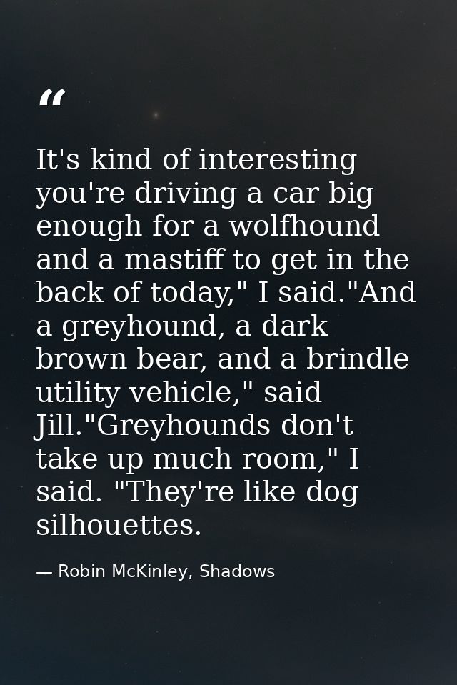 It's kind of interesting you're driving a car big enough for a wolfhound and a mastiff to get in the back of today," I s — Robin McKinley, Shadows
