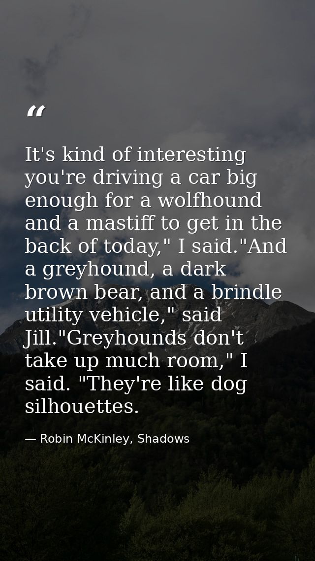 It's kind of interesting you're driving a car big enough for a wolfhound and a mastiff to get in the back of today," I s — Robin McKinley, Shadows