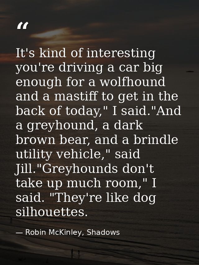 It's kind of interesting you're driving a car big enough for a wolfhound and a mastiff to get in the back of today," I s — Robin McKinley, Shadows