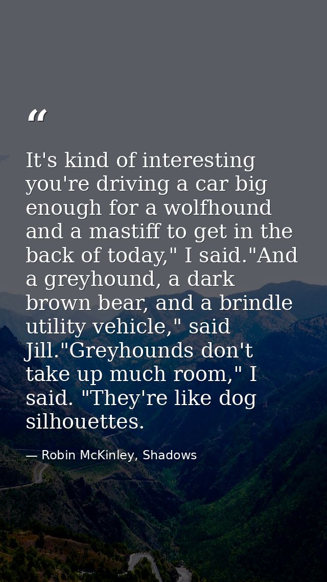 It's kind of interesting you're driving a car big enough for a wolfhound and a mastiff to get in the back of today," I s — Robin McKinley, Shadows