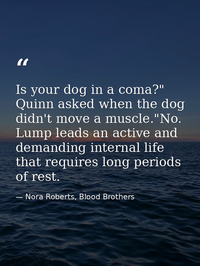 Is your dog in a coma?" Quinn asked when the dog didn't move a muscle."No. Lump leads an active and demanding internal l — Nora Roberts, Blood Brothers