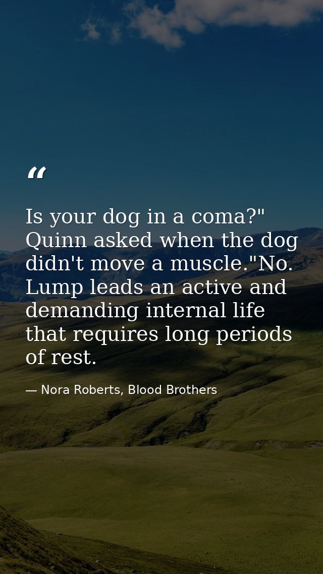 Is your dog in a coma?" Quinn asked when the dog didn't move a muscle."No. Lump leads an active and demanding internal l — Nora Roberts, Blood Brothers