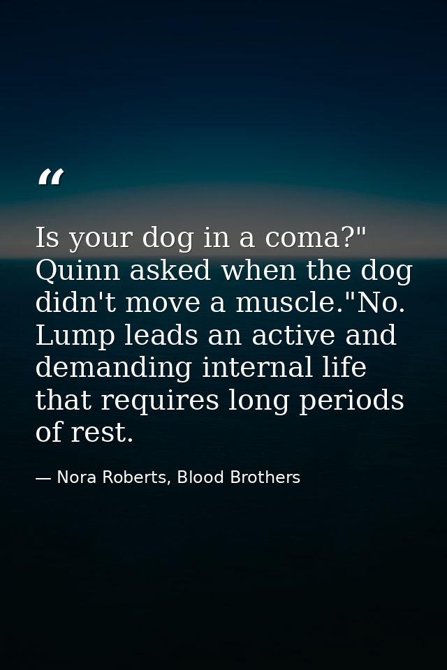 Is your dog in a coma?" Quinn asked when the dog didn't move a muscle."No. Lump leads an active and demanding internal l — Nora Roberts, Blood Brothers