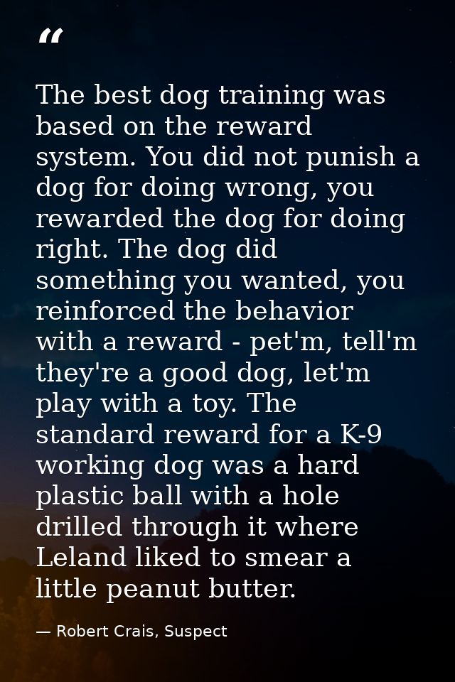 The best dog training was based on the reward system. You did not punish a dog for doing wrong, you rewarded the dog for — Robert Crais, Suspect