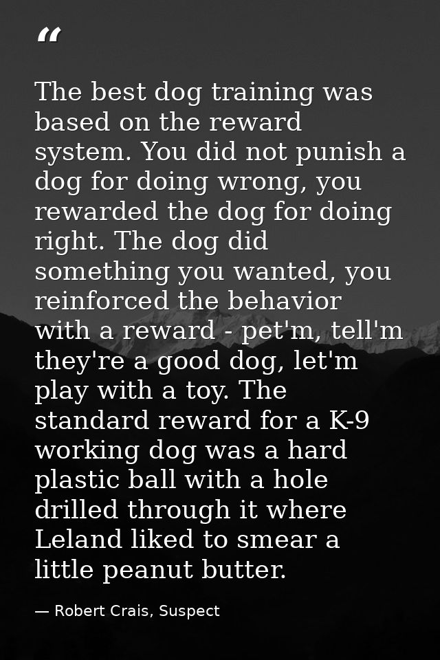 The best dog training was based on the reward system. You did not punish a dog for doing wrong, you rewarded the dog for — Robert Crais, Suspect
