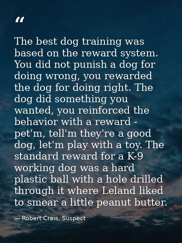 The best dog training was based on the reward system. You did not punish a dog for doing wrong, you rewarded the dog for — Robert Crais, Suspect