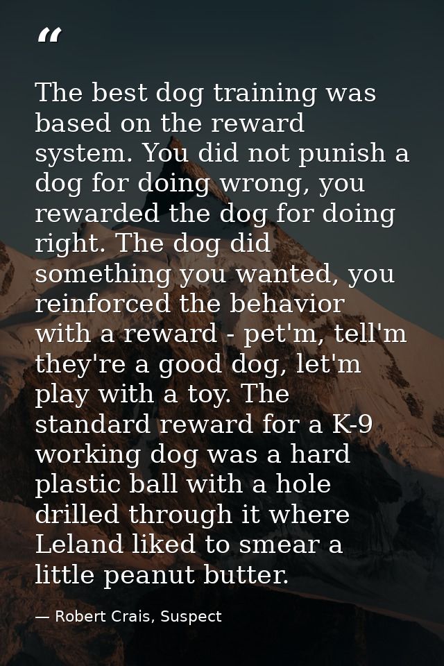The best dog training was based on the reward system. You did not punish a dog for doing wrong, you rewarded the dog for — Robert Crais, Suspect