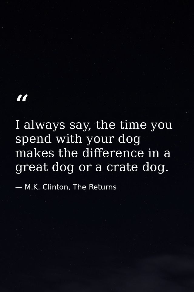 I always say, the time you spend with your dog makes the difference in a great dog or a crate dog. — M.K. Clinton, The Returns