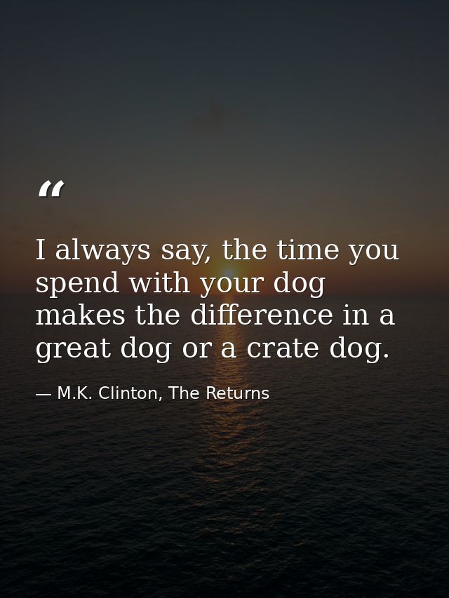I always say, the time you spend with your dog makes the difference in a great dog or a crate dog. — M.K. Clinton, The Returns