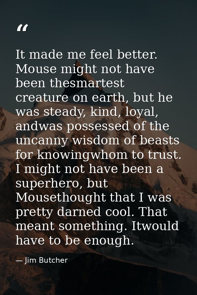 It made me feel better. Mouse might not have been thesmartest creature on earth, but he was steady, kind, loyal, andwas  — Jim Butcher