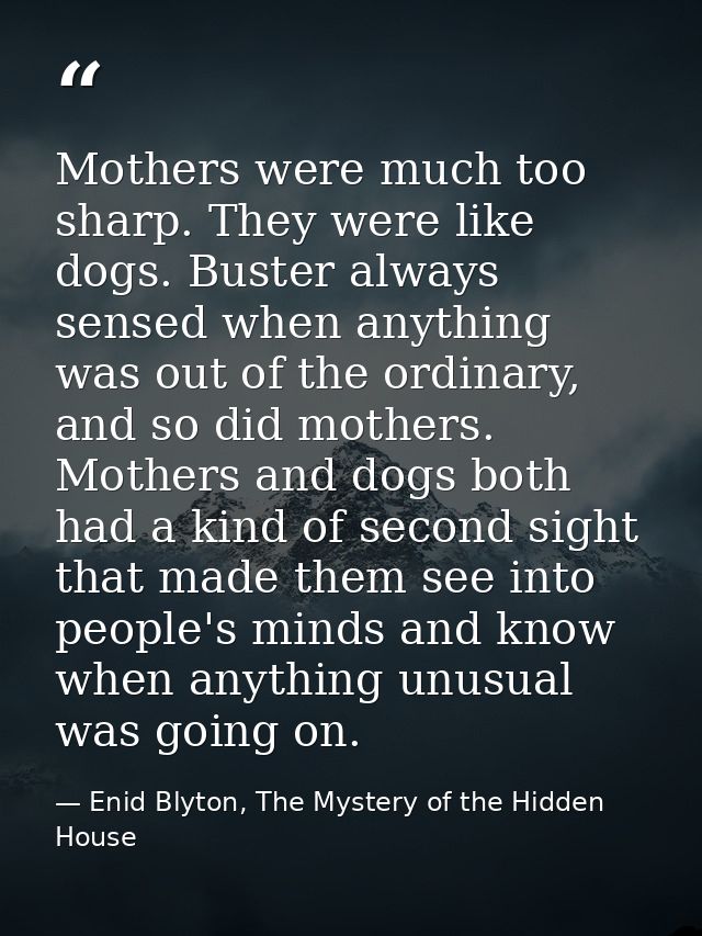 Mothers were much too sharp. They were like dogs. Buster always sensed when anything was out of the ordinary, and so did — Enid Blyton, The Mystery of the Hidden House