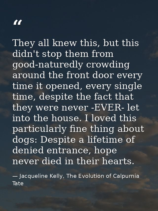 They all knew this, but this didn't stop them from good-naturedly crowding around the front door every time it opened, e — Jacqueline Kelly, The Evolution of Calpurnia Tate