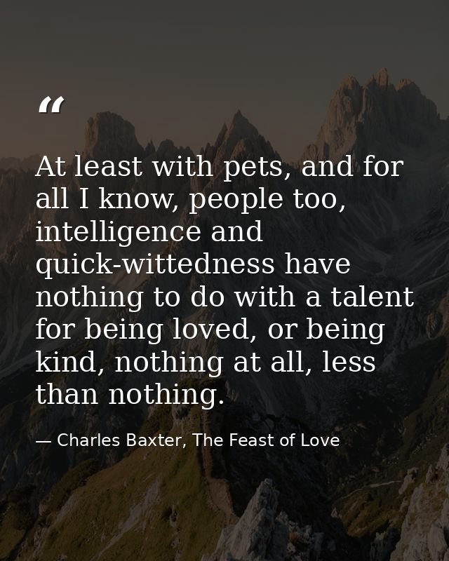 At least with pets, and for all I know, people too, intelligence and quick-wittedness have nothing to do with a talent f — Charles Baxter, The Feast of Love