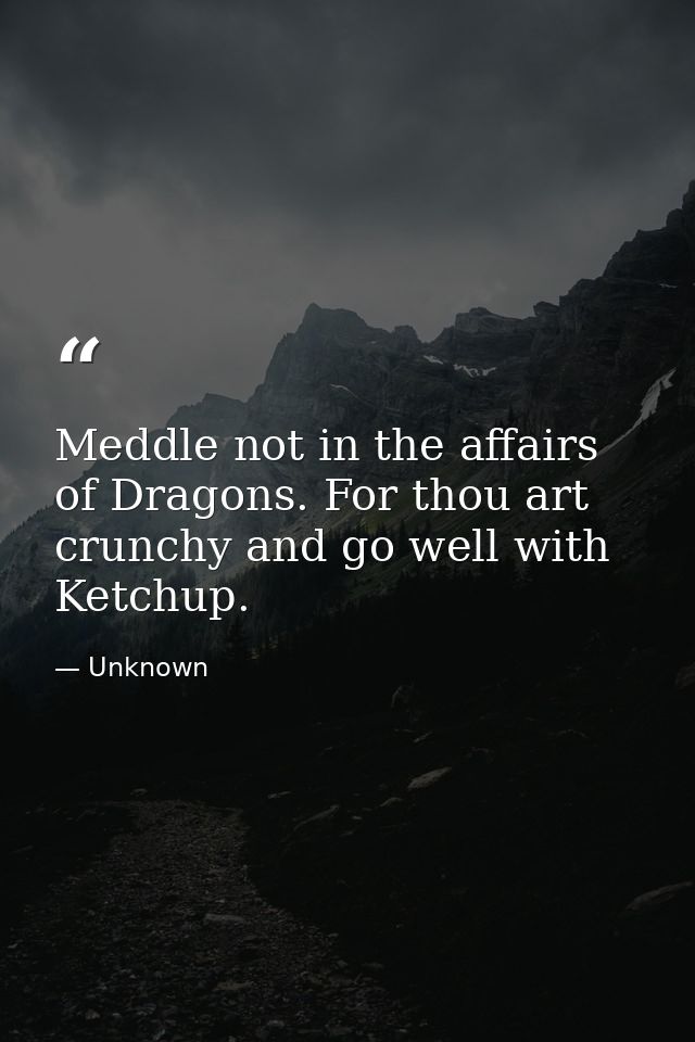 Meddle not in the affairs of Dragons. For thou art crunchy and go well with Ketchup. — Unknown