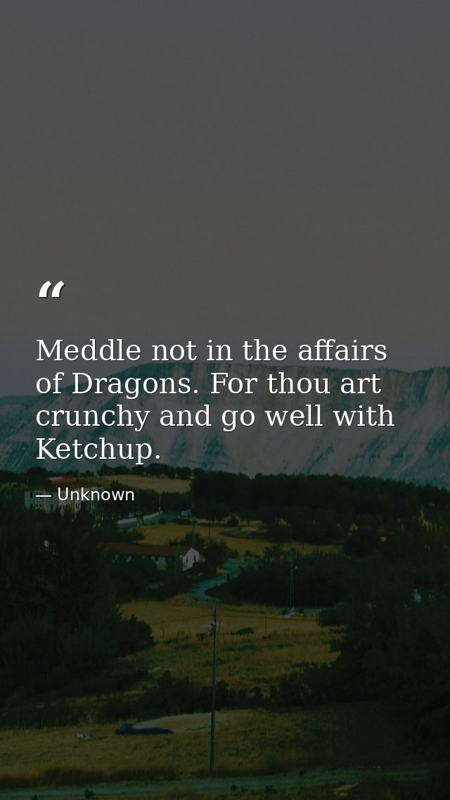 Meddle not in the affairs of Dragons. For thou art crunchy and go well with Ketchup. — Unknown