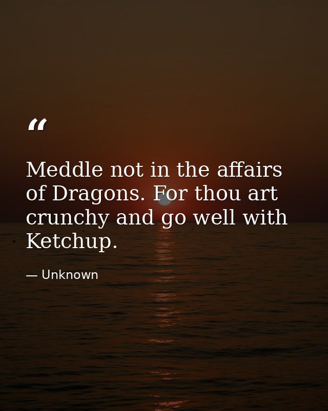 Meddle not in the affairs of Dragons. For thou art crunchy and go well with Ketchup. — Unknown