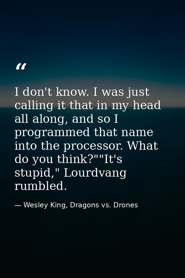 I don't know. I was just calling it that in my head all along, and so I programmed that name into the processor. What do — Wesley King, Dragons vs. Drones