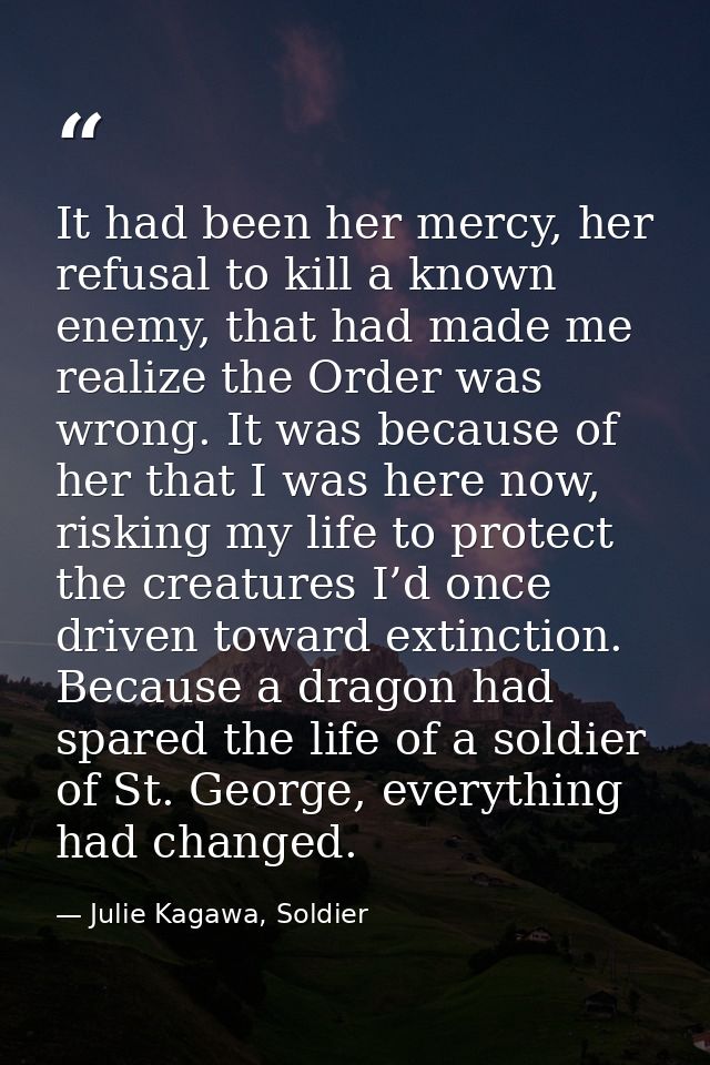 It had been her mercy, her refusal to kill a known enemy, that had made me realize the Order was wrong. It was because o — Julie Kagawa, Soldier
